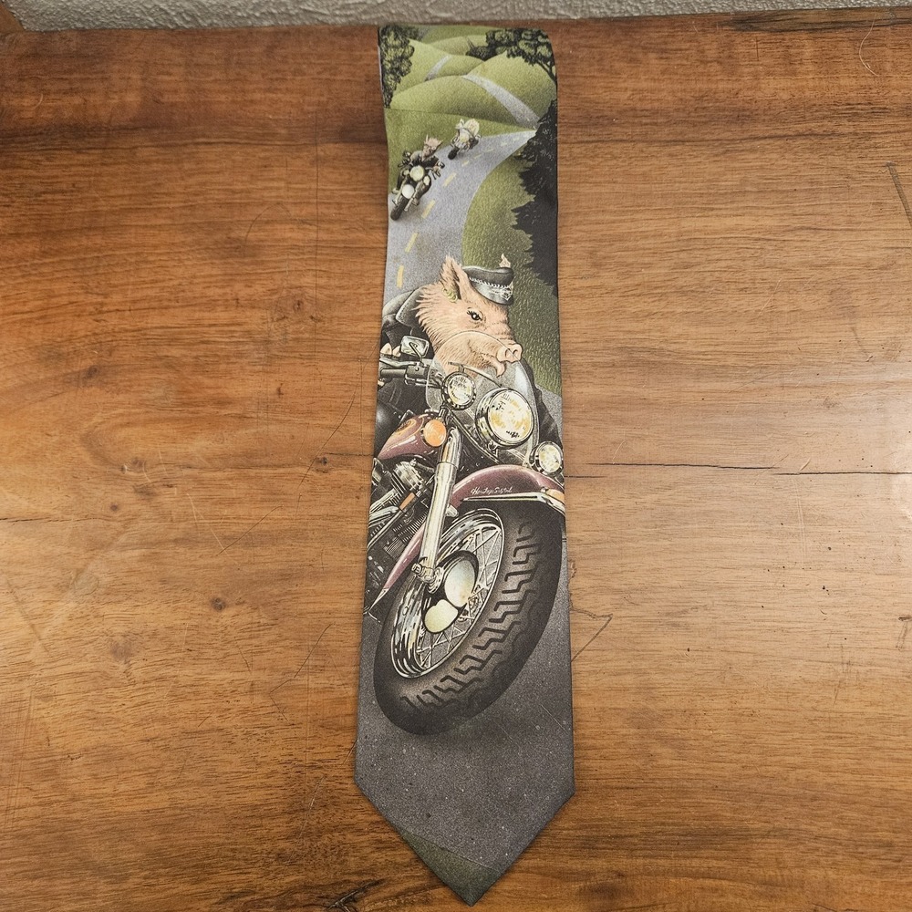 Vtg Ralph Marlin Harley Davidson Hog On A Hog Motorcycle Men's‎ Novelty Neck Tie